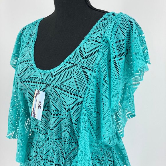 Crochet Swimsuit Cover Up Beach Dress Teal S/M - Picture 5 of 6